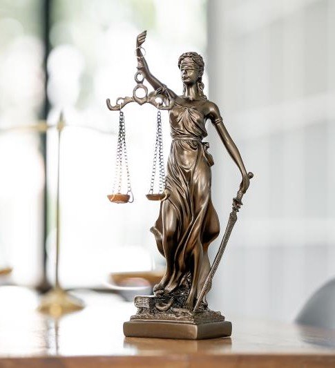 A statuette of Lady Justice
