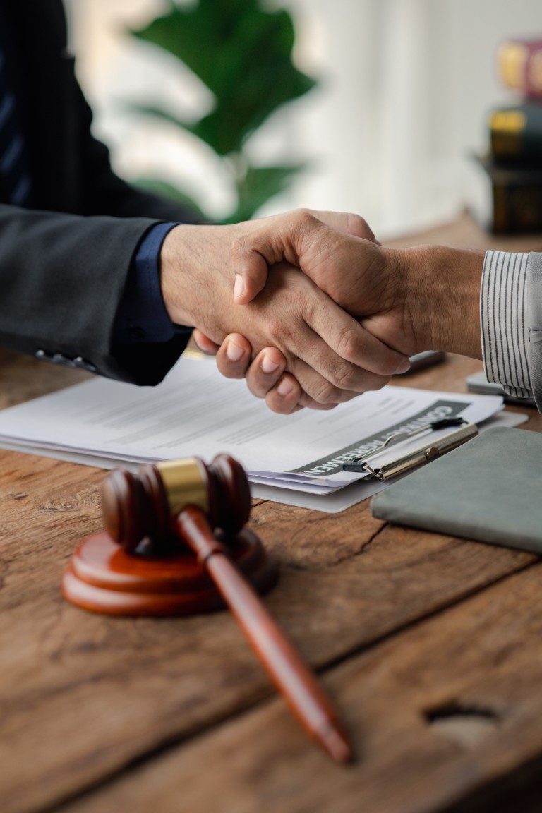 A lawyer shaking hands with a client